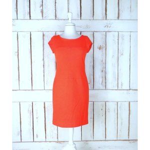 90s Banana Republic orange stretch knit fitted cap sleeve knee length dress